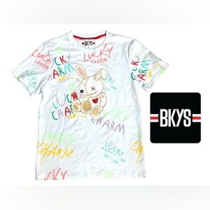 BKYS Lucky Charm‎ Doodle T-Shirt White Streetwear Mens Small Embroidered Graphic